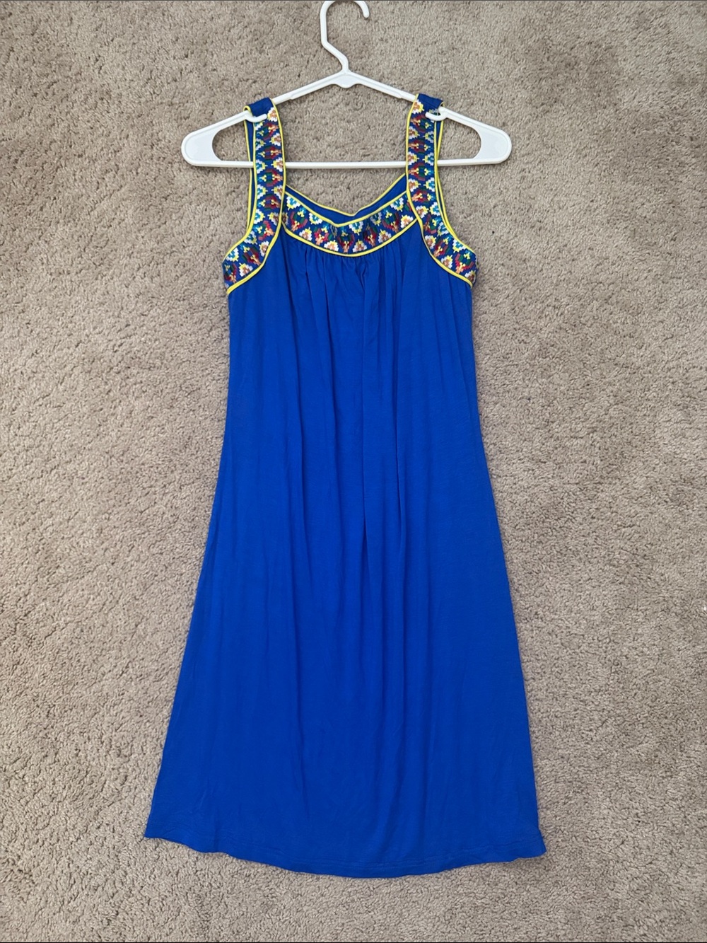 Spense Royal Blue Embroidered Trim Sundress with Yellow Piping